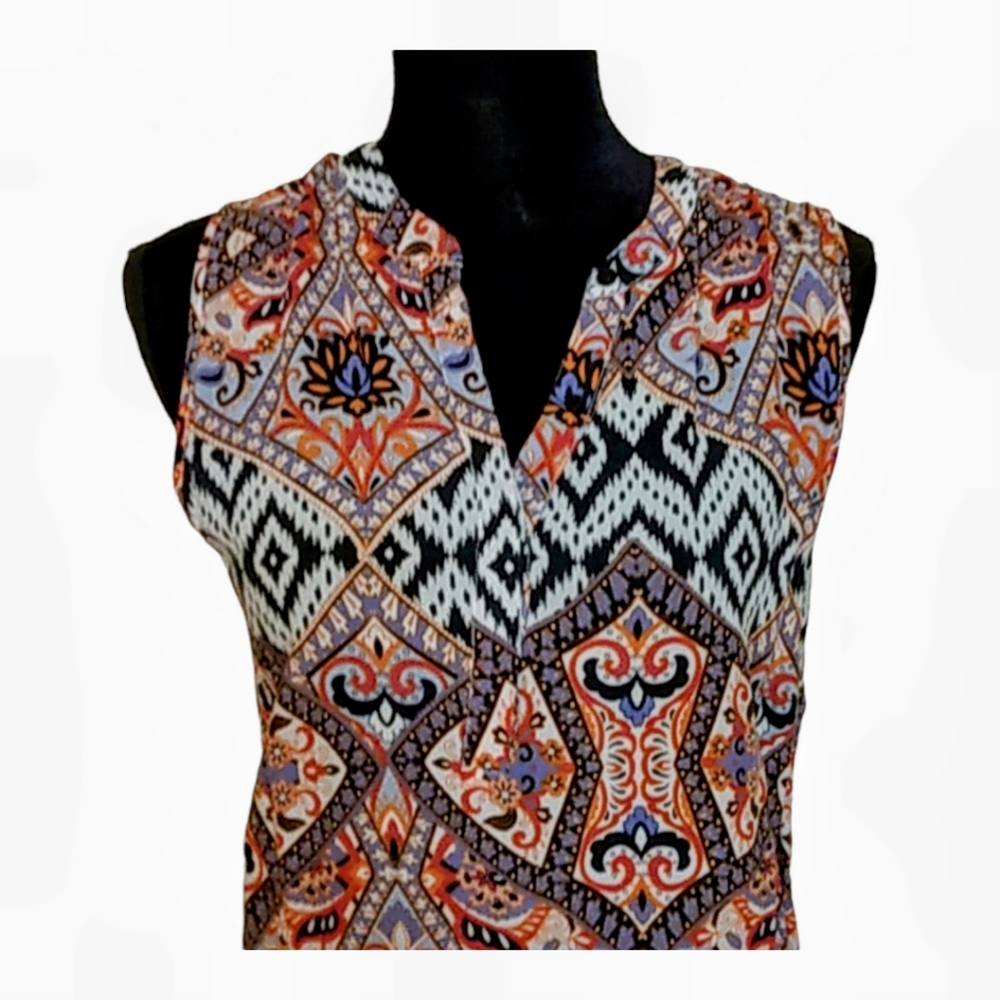NWOT Brina & Em Bohemian Aztec Multi Color Sleeveless Blouse Size Medium